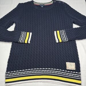 NWOT Tommy Hilfiger Cable Knit Button Sweater Stripe Navy Blue Women XL  Preppy